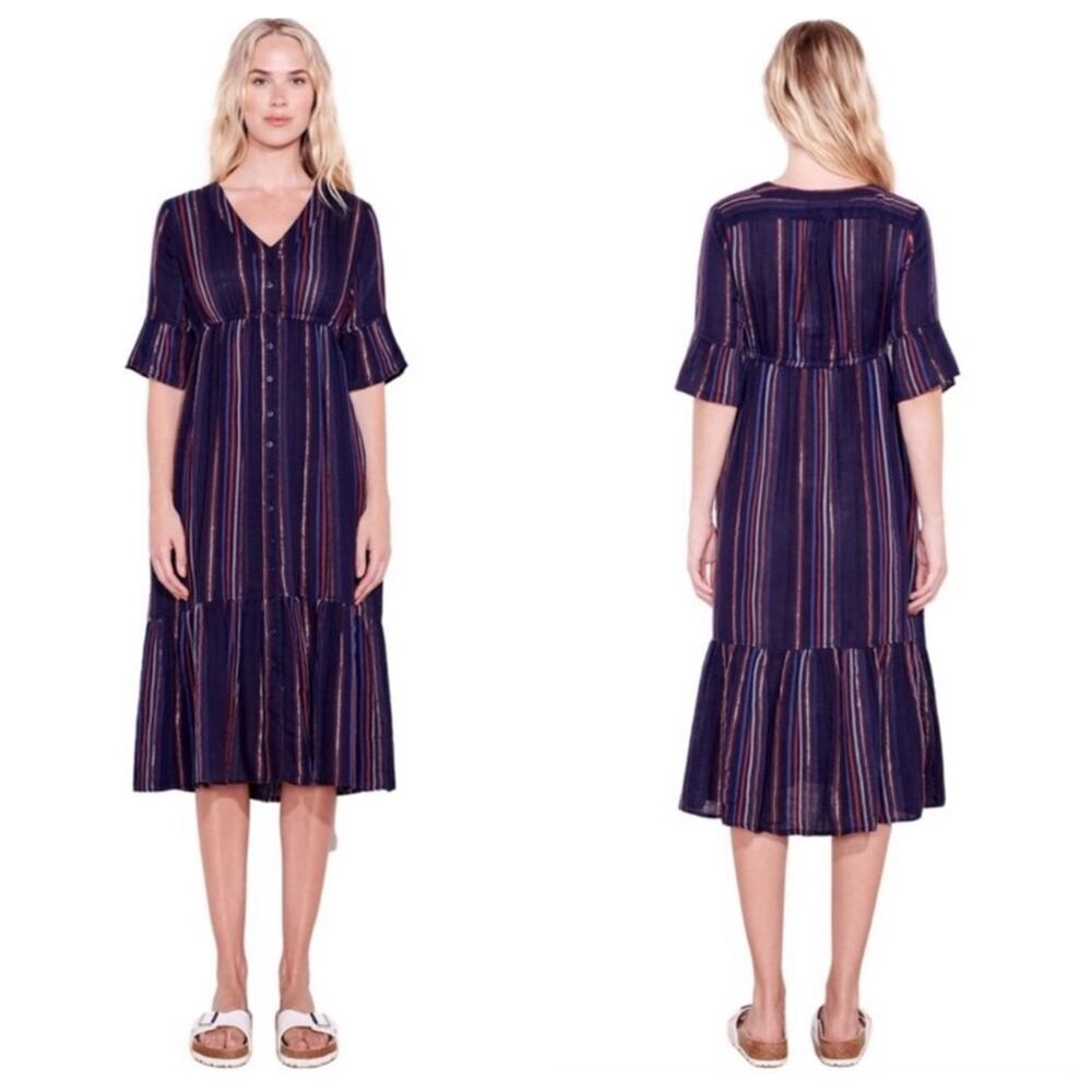 Sundry Ruffle Peasant Cotton Button Down Midi Dress - Size 2 (M)